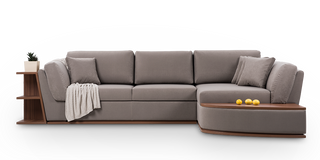 Softy sectional sofa-bed with shelves and table