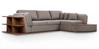 Softy sectional sofa-bed with shelves and table