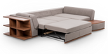 Softy sectional sofa-bed with shelves and table